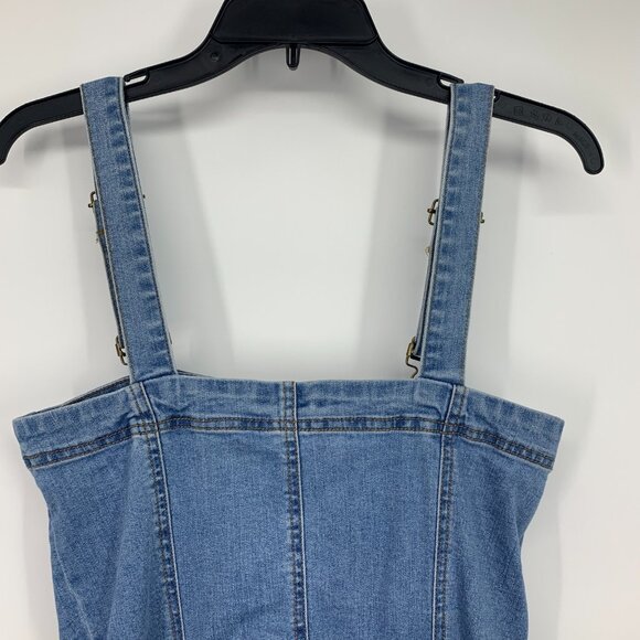 Forever 21 Denim Dress Blue Jean Bodycon Mini Overall Zip Front - Picture 8 of 9